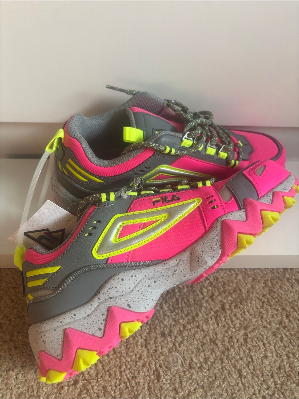 Fila Women's Neon Pink, Gray & Yellow Trail Runner Sneakers